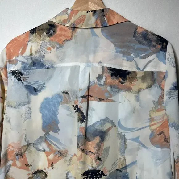 Chico’s Watercolor Floral Front Knot Long Sleeves Top Sz 2 / L Casual Colorful - Picture 7 of 10